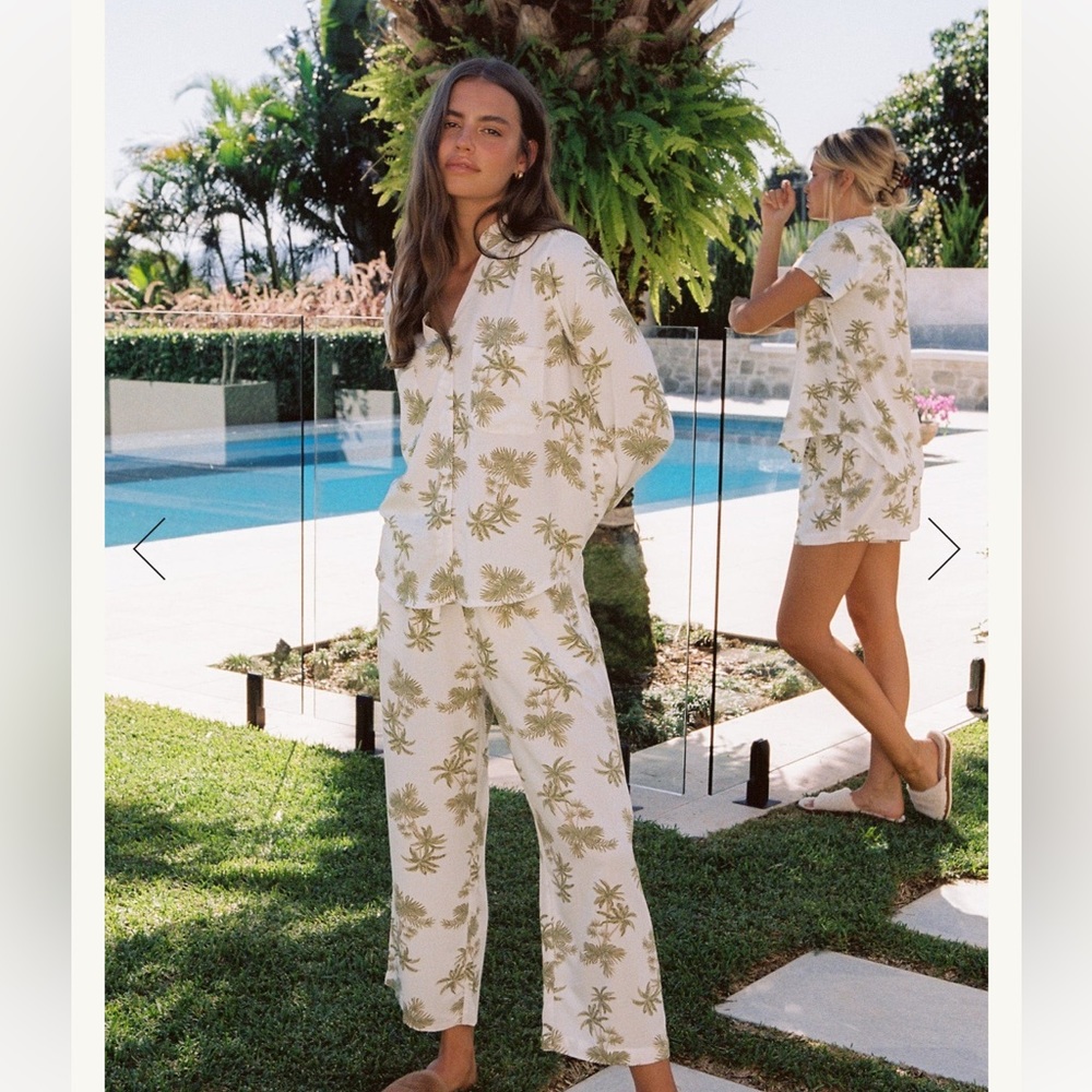 Piyama Maggie Pajama Set - Long - Vintage Palm - Olive